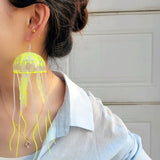 2 Pairs Glow-in-the-Dark Jellyfish Earrings Textured Fringe Statement Earrings
