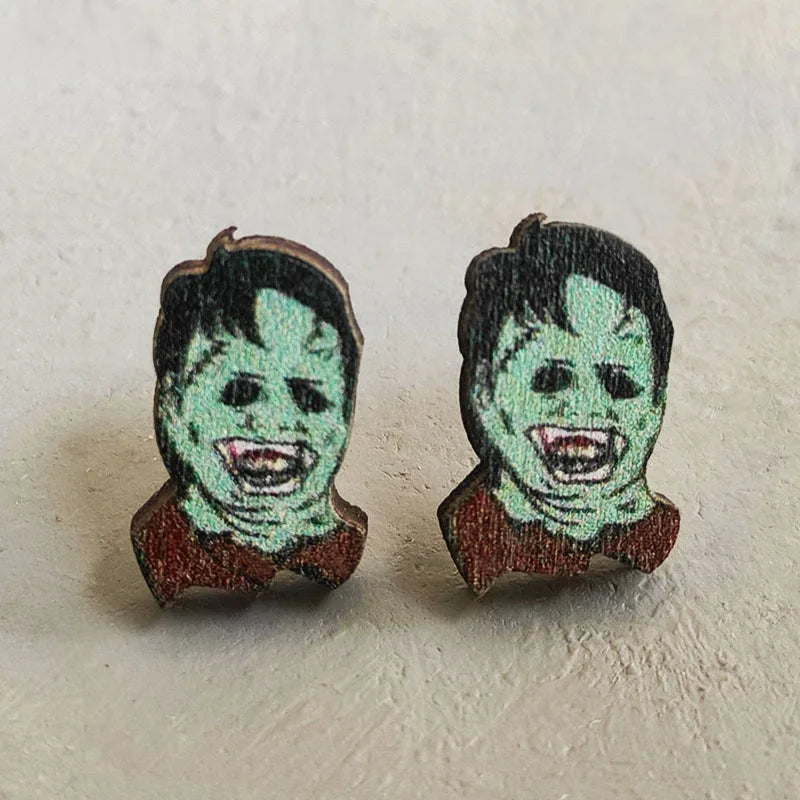 Scary Ghost Halloween Wooden Earrings Spooky Jewelry Gift