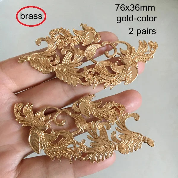 2 Pairs Silver Brass Filigree Phoenix Ornament for Jewelry Projects