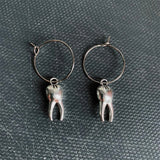 Antique Silver Tooth Earring Set with Hoop Earrings