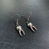 Antique Silver Tooth Earring Set with Hoop Earrings