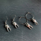 Antique Silver Tooth Earring Set with Hoop Earrings