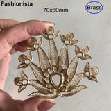 2 Pcs Brass Filigree Peacock Pendant with Cabochon Trays for DIY Jewelry