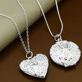925 Silver Heart/Round Photo Frame Pendant Necklace Chain for Women/Men