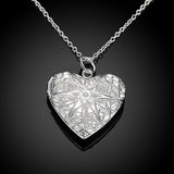 925 Silver Heart/Round Photo Frame Pendant Necklace Chain for Women/Men