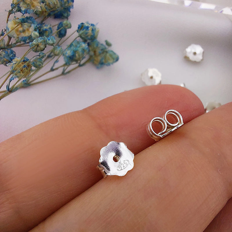 2 Pcs 925 Sterling Silver Flower Earring Backs Locking Studs