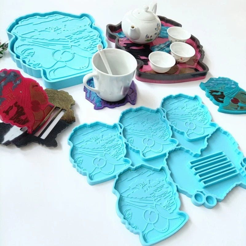 2Pc Afro Female Rolling Tray Epoxy Resin Mold African Goddess Silicone Mould