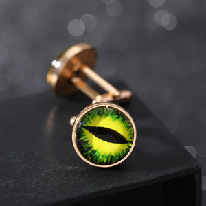 2 Pcs Green Yellow Eyeball Cufflinks Time Gem Round Cuff Links Eye Sleeve Button