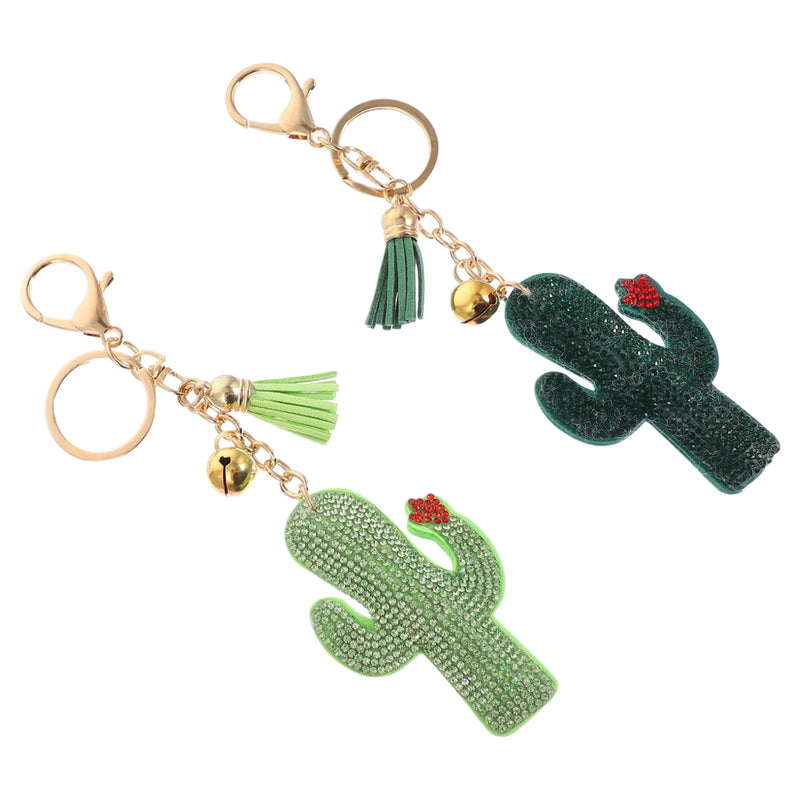 2 Pcs Rhinestone Cactus Keychain Bag Charm With Chains