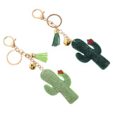 2 Pcs Rhinestone Cactus Keychain Bag Charm With Chains