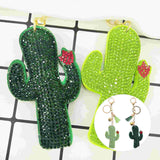2 Pcs Rhinestone Cactus Keychain Bag Charm With Chains