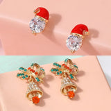 2 Pcs Christmas Earrings Set Santa Bell Red Clear Pink Crystal Jewelry