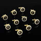 Crystal Initial A-Z Cufflinks Rhinestone Round Cuff Links for Men Tuxedo Shirts