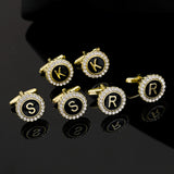 Crystal Initial A-Z Cufflinks Rhinestone Round Cuff Links for Men Tuxedo Shirts