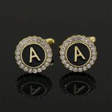 Crystal Initial A-Z Cufflinks Rhinestone Round Cuff Links for Men Tuxedo Shirts