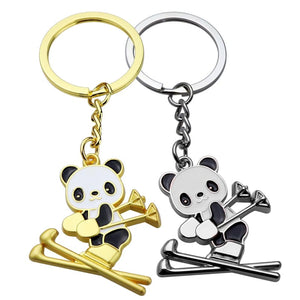 2 Pcs Panda Ski Keychain Winter Skiing Panda Pendant Keyring