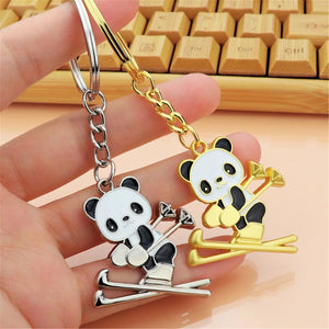 2 Pcs Panda Ski Keychain Winter Skiing Panda Pendant Keyring