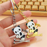 2 Pcs Panda Ski Keychain Winter Skiing Panda Pendant Keyring