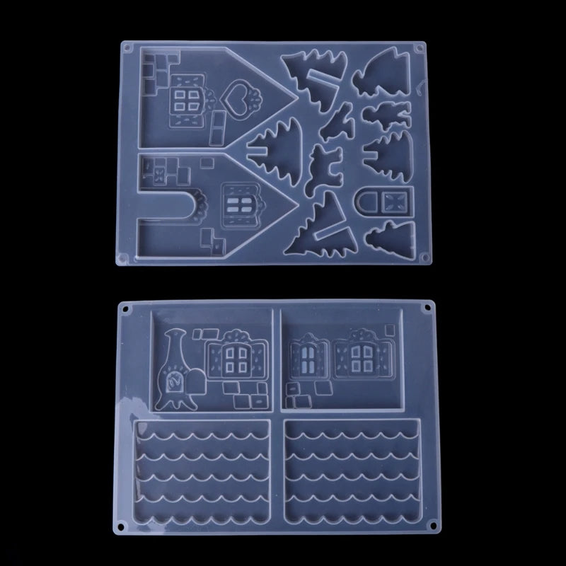 2 Pcs Silicone Christmas House Castle Mold Epoxy Resin Jewelry Making Set