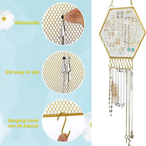 Earring Wall Holder Hanging Hexagon Stand Decorative Diamond Grid Shape A