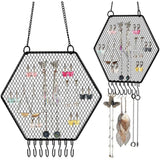 Earring Wall Holder Hanging Hexagon Diamond Grid Shape Decorative B