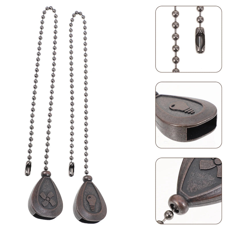 2 Pcs Fan Light Hanging Chain Pull Extension Pendant Zipper Charm