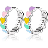 925 Silver Rainbow Heart Enamel Hoop Earrings Wedding Jewelry