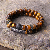 CZ Ball Charm Bangle Bracelet Set Tiger Eye Stone Beads Men Jewelry