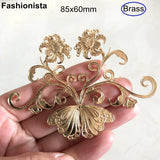 2 Large Filigree Butterfly Flowers 85x60mm Metal Ornament Jewelry Findings