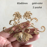 2 Large Filigree Butterfly Flowers 85x60mm Metal Ornament Jewelry Findings