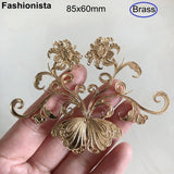 2 Large Filigree Butterfly Flowers 85x60mm Metal Ornament Jewelry Findings