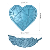 2 Pcs Heart Tray Pad Feather Plate Resin Mold DIY Decorations