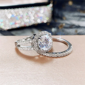 Square Zircon Silver Couple Rings Wedding Engagement Jewelry