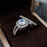Square Zircon Silver Couple Rings Wedding Engagement Jewelry