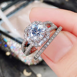 Square Zircon Silver Couple Rings Wedding Engagement Jewelry