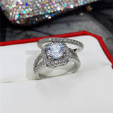 Square Zircon Silver Couple Rings Wedding Engagement Jewelry