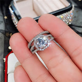 Square Zircon Silver Couple Rings Wedding Engagement Jewelry