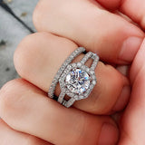 Square Zircon Silver Couple Rings Wedding Engagement Jewelry
