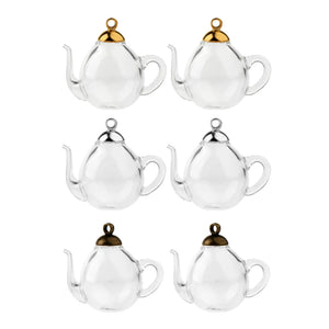 2 Pcs Mini Teapot Glass Bottles Vial Pendant Charms for DIY Necklace