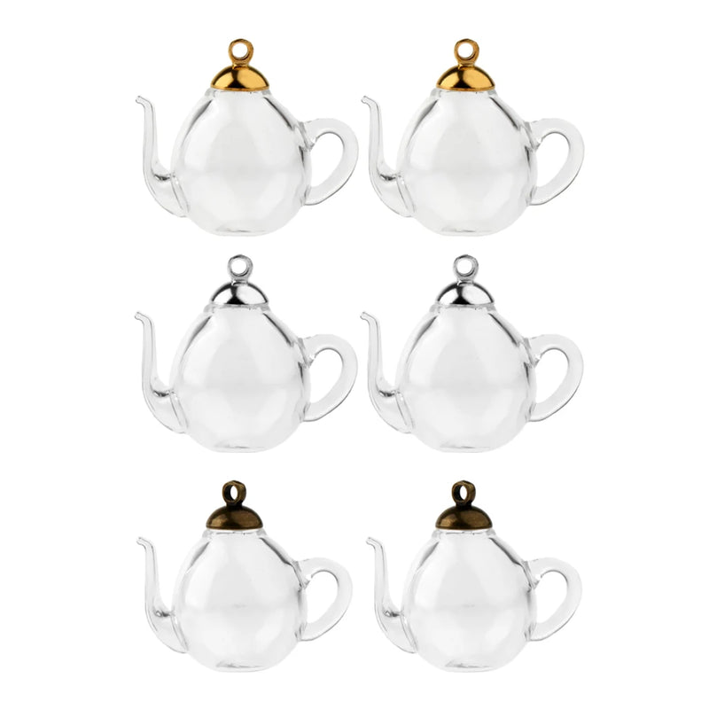2 Pcs Mini Teapot Glass Bottles Vial Pendant Charms for DIY Necklace
