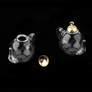 2 Pcs Mini Teapot Glass Bottles Vial Pendant Charms for DIY Necklace