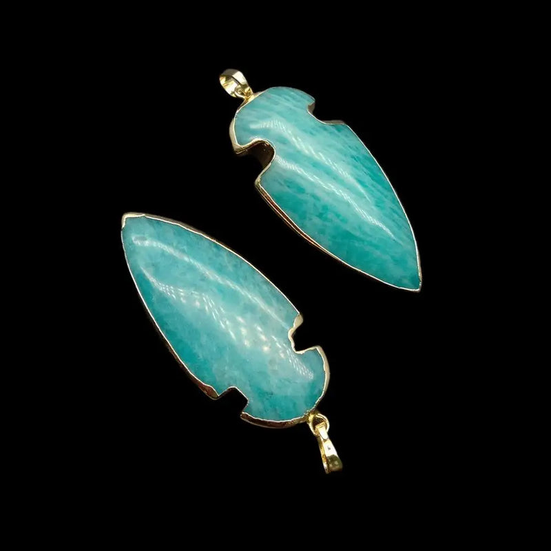 Natural Amazonite Arrow Head Pendant Electroplated Stone Woman Jewelry