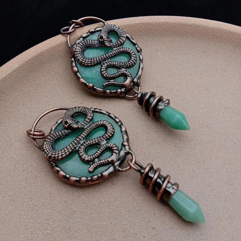 Green Aventurine Snake Pendant Necklace Jewelry