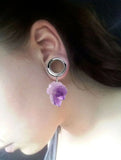 2 Pcs Natural Stone Ear Tunnel Plugs Gauges Purple Dangle Piercing 4-25mm