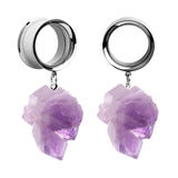 2 Pcs Natural Stone Ear Tunnel Plugs Gauges Purple Dangle Piercing 4-25mm