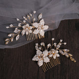 2 Pcs Pearl Crystal Bridal Hair Combs Wedding Hair Accessories