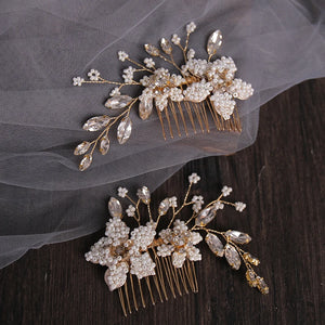 2 Pcs Pearl Crystal Bridal Hair Combs Wedding Hair Accessories
