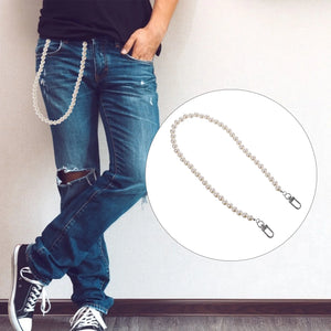 2 Pcs Pearl Waist Chain Pants Metal Retro Keychain for Women Jeans