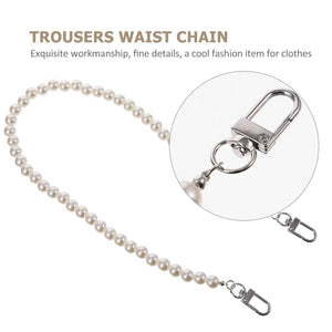 2 Pcs Pearl Waist Chain Pants Metal Retro Keychain for Women Jeans