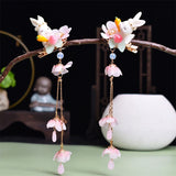 2 Pcs Pink Cut Rabbits Hairgrips For Girls Women Tassel Pearls Hair Clips